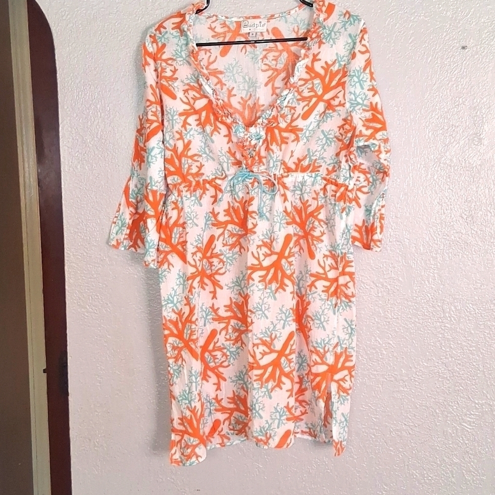 MUDPIE TUNIC, DRESS, BEACH, Kaftan, 100% Linen  Coral M